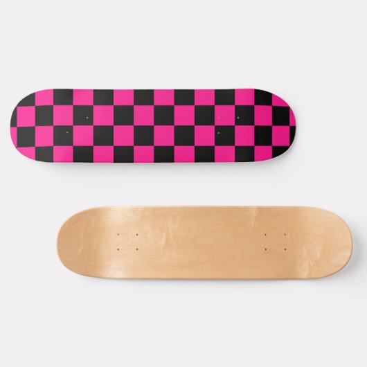 Geruite vierkanten heet roze zwart geometrische re skateboard (Horizontaal)
