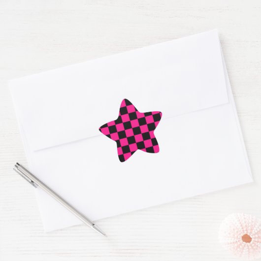 Geruite vierkanten heet roze zwart geometrische re ster sticker (Envelop)