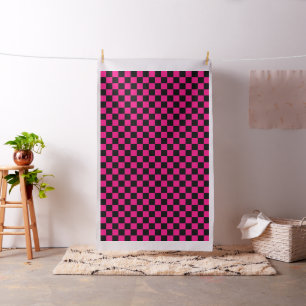 Geruite vierkanten heet roze zwart geometrische re stof