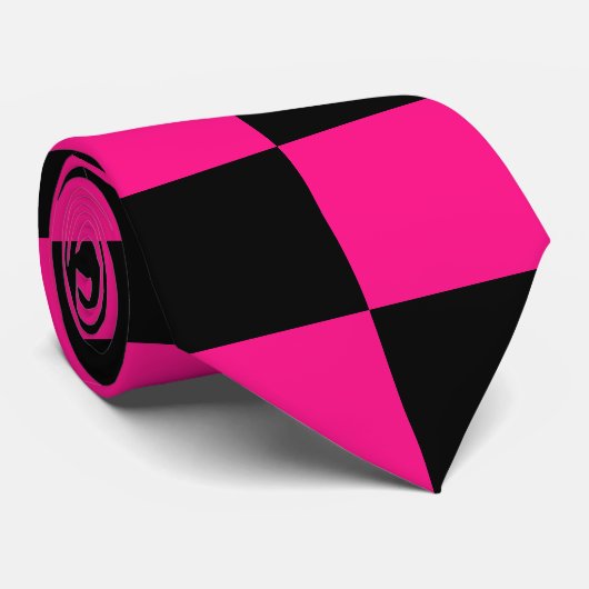 Geruite vierkanten heet roze zwart geometrische re stropdas (Opgerold)