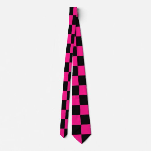 Geruite vierkanten heet roze zwart geometrische re stropdas (Achterkant)