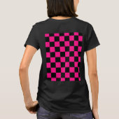 Geruite vierkanten heet roze zwart geometrische re t-shirt (Achterkant)