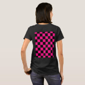Geruite vierkanten heet roze zwart geometrische re t-shirt (Achterkant volledig)
