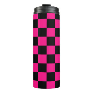 Geruite vierkanten heet roze zwart geometrische re thermosbeker