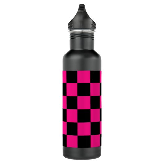 Geruite vierkanten heet roze zwart geometrische re waterfles  (Rechts)