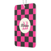Geruite vierkanten heet roze zwart retro Monogram Luchtverfrisser (Links)