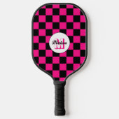 Geruite vierkanten heet roze zwart retro Monogram Pickleball Paddle (Voorkant)