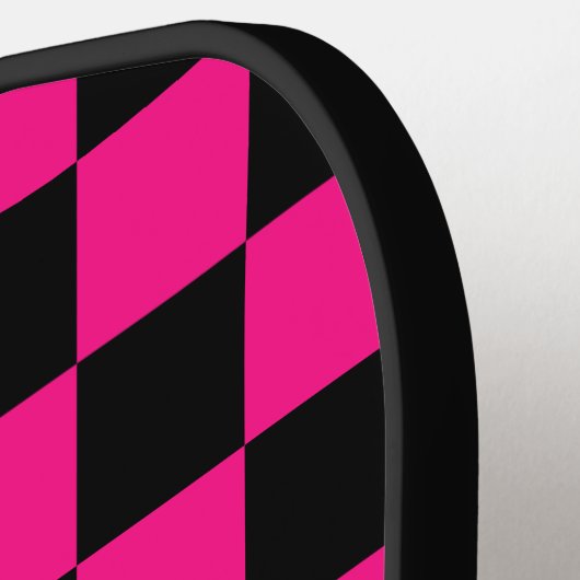 Geruite vierkanten heet roze zwart retro Monogram Pickleball Paddle (Links Detail)