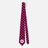 Geruite vierkanten heet roze zwart retro Monogram Stropdas (Voorkant)