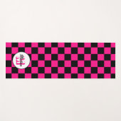 Geruite vierkanten heet roze zwart retro Monogram Yogamat (Voorkant (horizontaal))