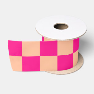 Geruite vierkanten hete roze perzik geometrisch re lint