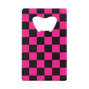 Geruite vierkanten hete roze zwart geometrisch ret kredietkaart flessenopener