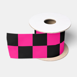 Geruite vierkanten hete roze zwart geometrisch ret lint