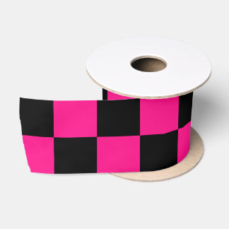 Geruite vierkanten hete roze zwart geometrisch ret lint