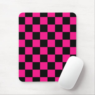 Geruite vierkanten hete roze zwart geometrisch ret muismat