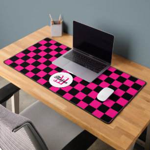 Geruite vierkanten hete roze zwart retro Monogram Bureaumat