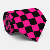 Geruite vierkanten hot pink black retro stropdas (Opgerold)