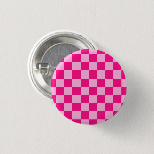 Geruite vierkanten licht heet roze geometrisch ret ronde button 3,2 cm