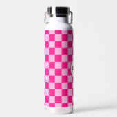 Geruite vierkanten licht heet roze retro Monogram Waterfles (Voorkant)