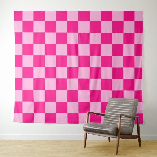 Geruite vierkanten licht heet roze retro wandkleed (In Situ (horizontaal))
