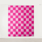 Geruite vierkanten licht heet roze retro wandkleed (Voorkant)