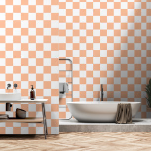 Geruite vierkanten perzik en witte geometrische re behang
