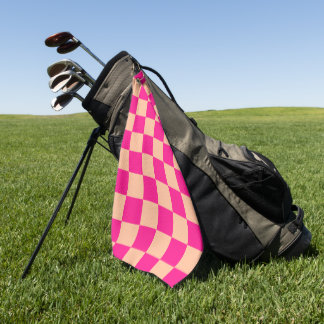 Geruite vierkanten perzik heet roze geometrische r golfhanddoek