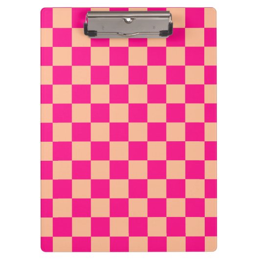 Geruite vierkanten perzik heet roze geometrische r klembord (Voorkant)