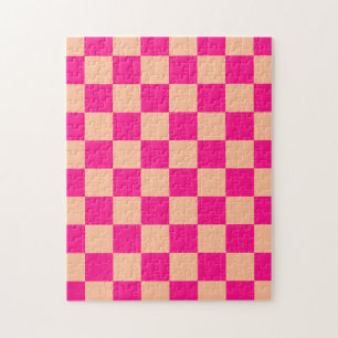 Geruite vierkanten perzik heet roze geometrische r legpuzzel