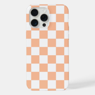 Geruite vierkanten perzik oranje witte geometrisch iPhone 15 pro max hoesje