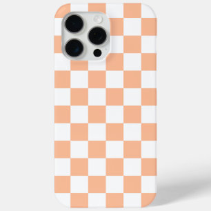 Geruite vierkanten perzik sinaasappel wit geometri iPhone 15 pro max hoesje