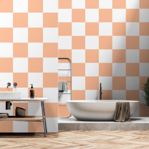 Geruite vierkanten perzik wit geometrische retro behang