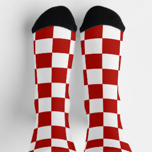 Geruite vierkanten rood wit geometrisch retro sokken