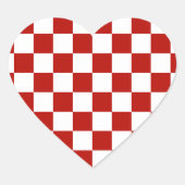 Geruite vierkanten rood wit geometrische retro hart sticker (Voorkant)