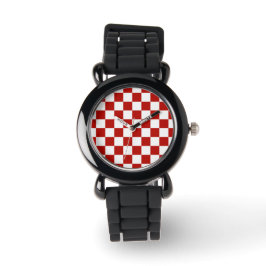 Geruite vierkanten rood wit geometrische retro horloge