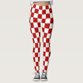 Geruite vierkanten rood wit geometrische retro leggings (Voorkant)