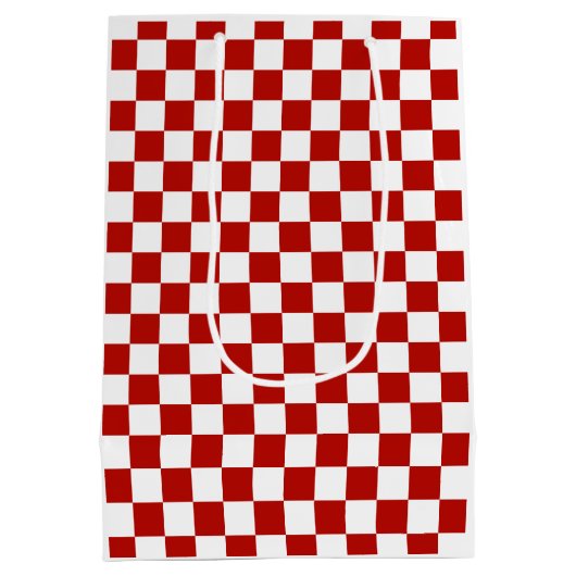 Geruite vierkanten rood wit geometrische retro medium cadeauzakje (Achterkant)