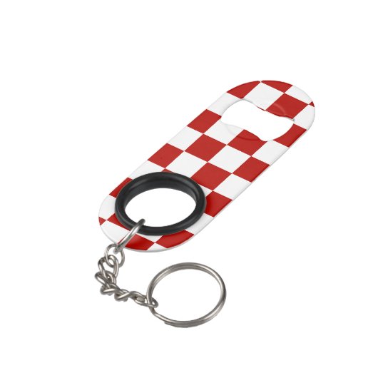 Geruite vierkanten rood wit geometrische retro mini flessenopener (Achterkant Gekanteld)