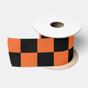 Geruite vierkanten Zwart en oranje geometrisch ret Lint