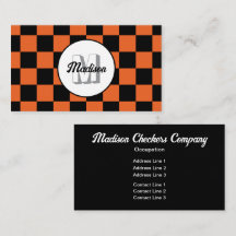 Geruite vierkanten zwart en oranje retro monogram