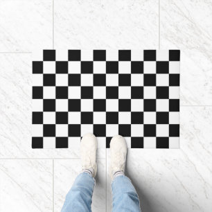 Geruite vierkanten zwart en wit geometrisch retro deurmat