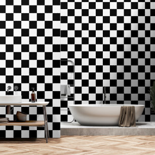 Geruite vierkanten zwart-wit geometrische retro behang