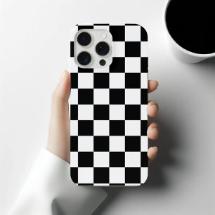 Geruite vierkanten zwart-wit geometrische retro iPhone 15 pro max hoesje