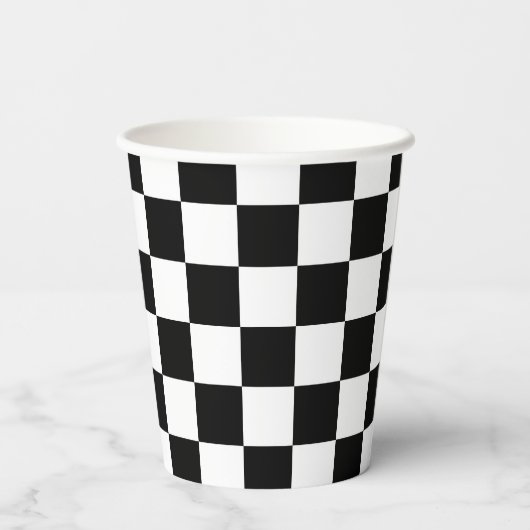 Geruite vierkanten zwart-wit geometrische retro papieren bekers (Achterkant)