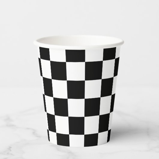 Geruite vierkanten zwart-wit geometrische retro papieren bekers (Voorkant)