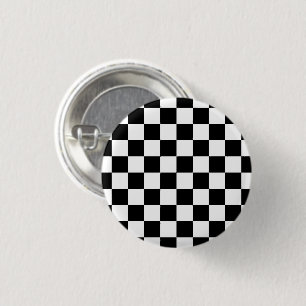 Geruite vierkanten zwart-wit geometrische retro ronde button 3,2 cm