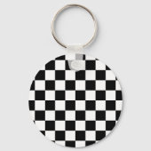 Geruite vierkanten zwart-wit geometrische retro sleutelhanger (Voorkant)