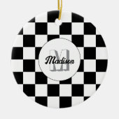 Geruite vierkanten zwart-wit retro Monogram Keramisch Ornament (Voorkant)