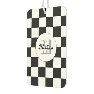 Geruite vierkanten zwart-wit retro Monogram Luchtverfrisser