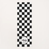 Geruite vierkanten zwart-wit retro monogram yogamat (Voorkant)